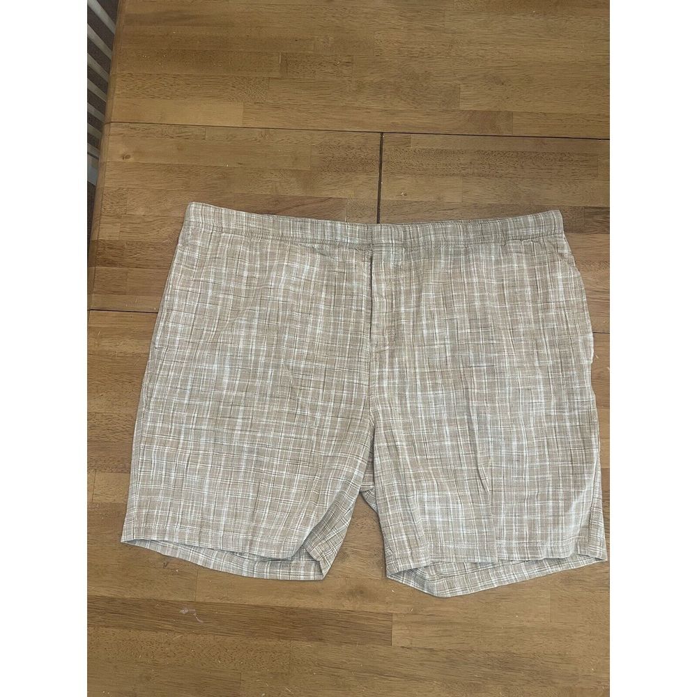 Territory Ahead Khaki Plaid 100% Linen Blend Drawstring Chino‎ Shorts Size 2XL